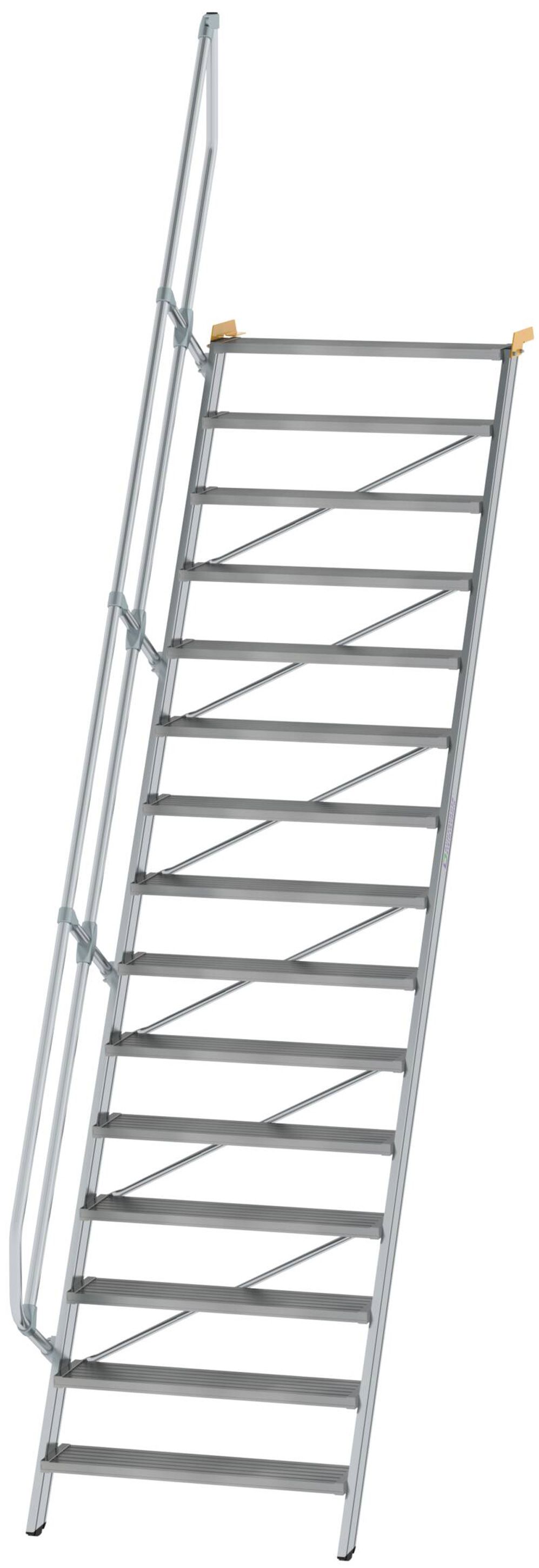 Günzburger Treppe 60° 15 Stufen - 1000 mm breit Alutreppe mit einem Handlauf - Stufenausführung Alu geriffelt (GB-600335) Bild-01