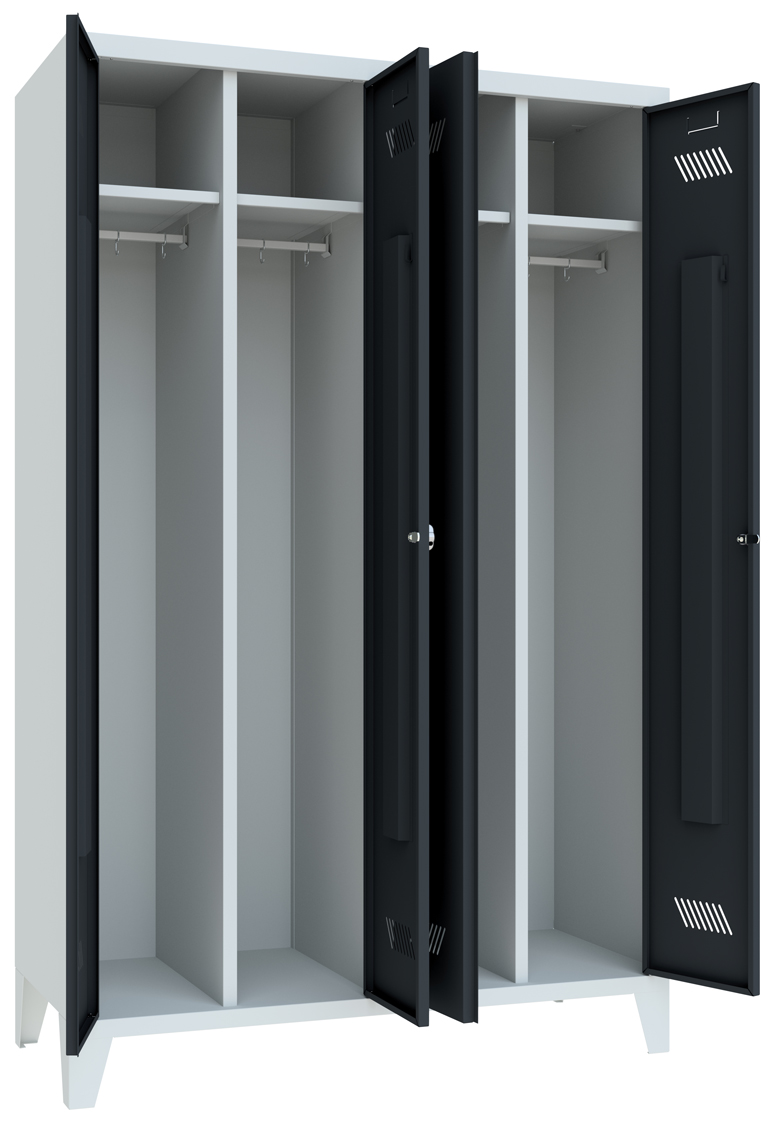 Pavoy Spind mit Füßen 1850 x 1170 x 500 mm - 2 Doppel-Abteile mit Drehriegel - RAL 7035 | 7016 Garderobenschrank Stahl Fachbreite 600 mm mit Hutboden und Kleiderstange - Korpus lichtgrau | Türen anthrazitgrau (PA-20201-413-332-735716) Bild-01