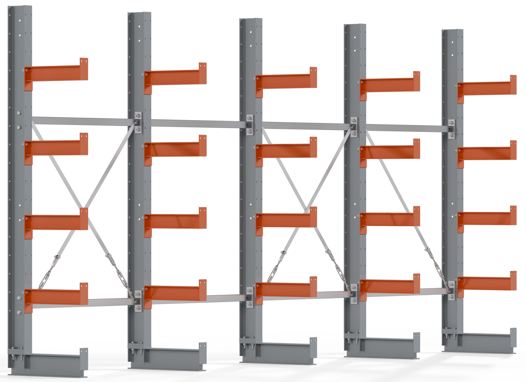 Regalwerk KARL BASIC 2600 Kragarmregal einseitig Komplettset 2000 x 4000 x 400 mm Lagerregal 4 Felder mit Kragarmlast 1100 kg | Ständerlast 2600 kg - 5 Ebenen | Kragarme frei verstellbar (RW-B6-50100-40-S3) Bild-01