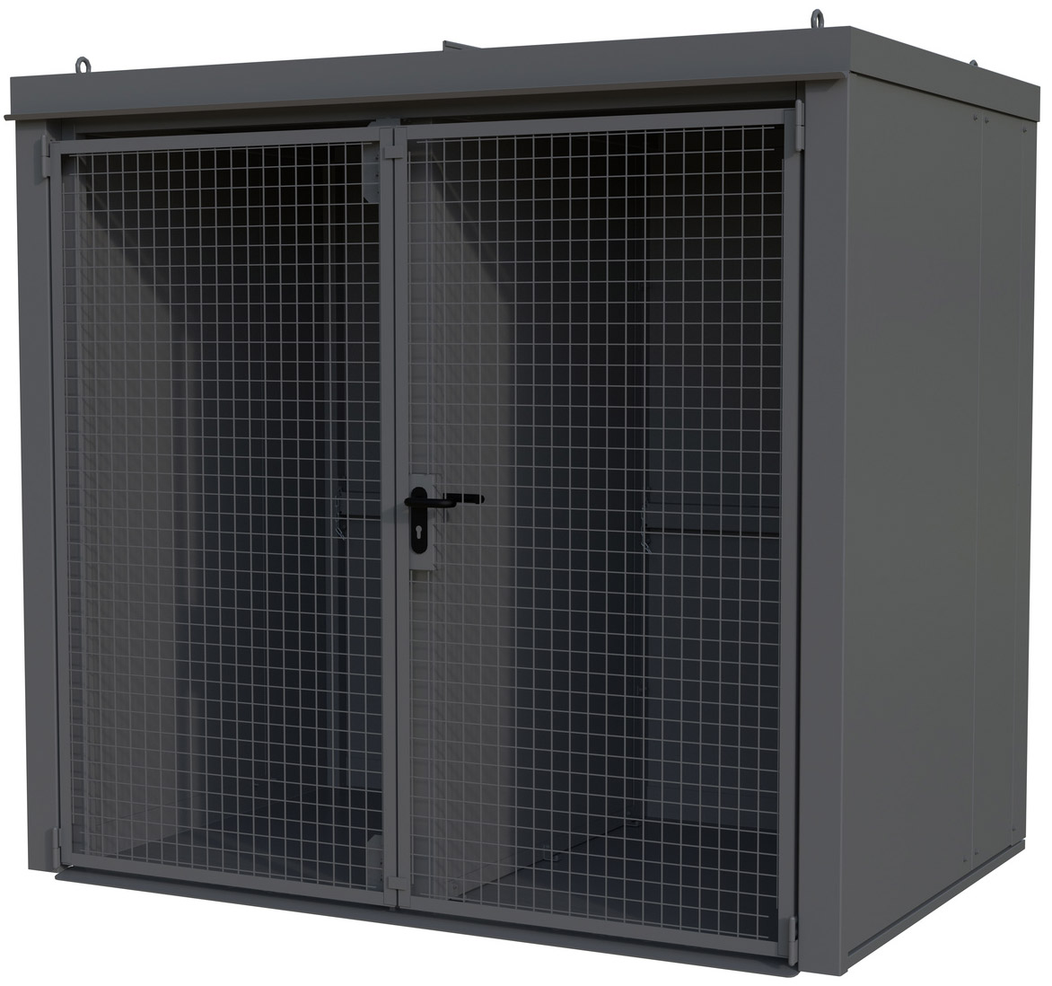 Bauer Gasflaschen-Container Stahl GFC-B|W M3 - RAL 7005 Gasflaschenlager mausgrau pulverbeschichtet mit F90 Trennwand, Tränenblechboden und Doppelflügeltor - Stahlschrank für 45 Flasche Ø 230 mm (BA-4477-33-1000-5) Bild-01