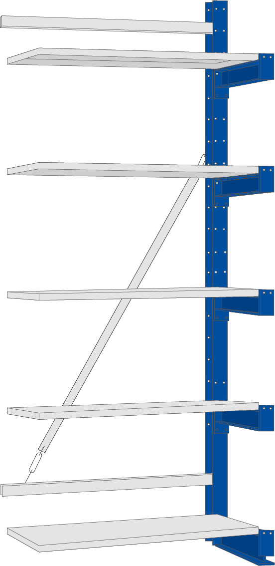 Regalwerk KARL Kragarmregal 2|250 einseitig Anbaufeld 2000 x 1000 x 520 mm Kragarmlast 250 kg - 5 Ebenen - Kragarme frei verstellbar (RW-B6-21102-40) Bild-01