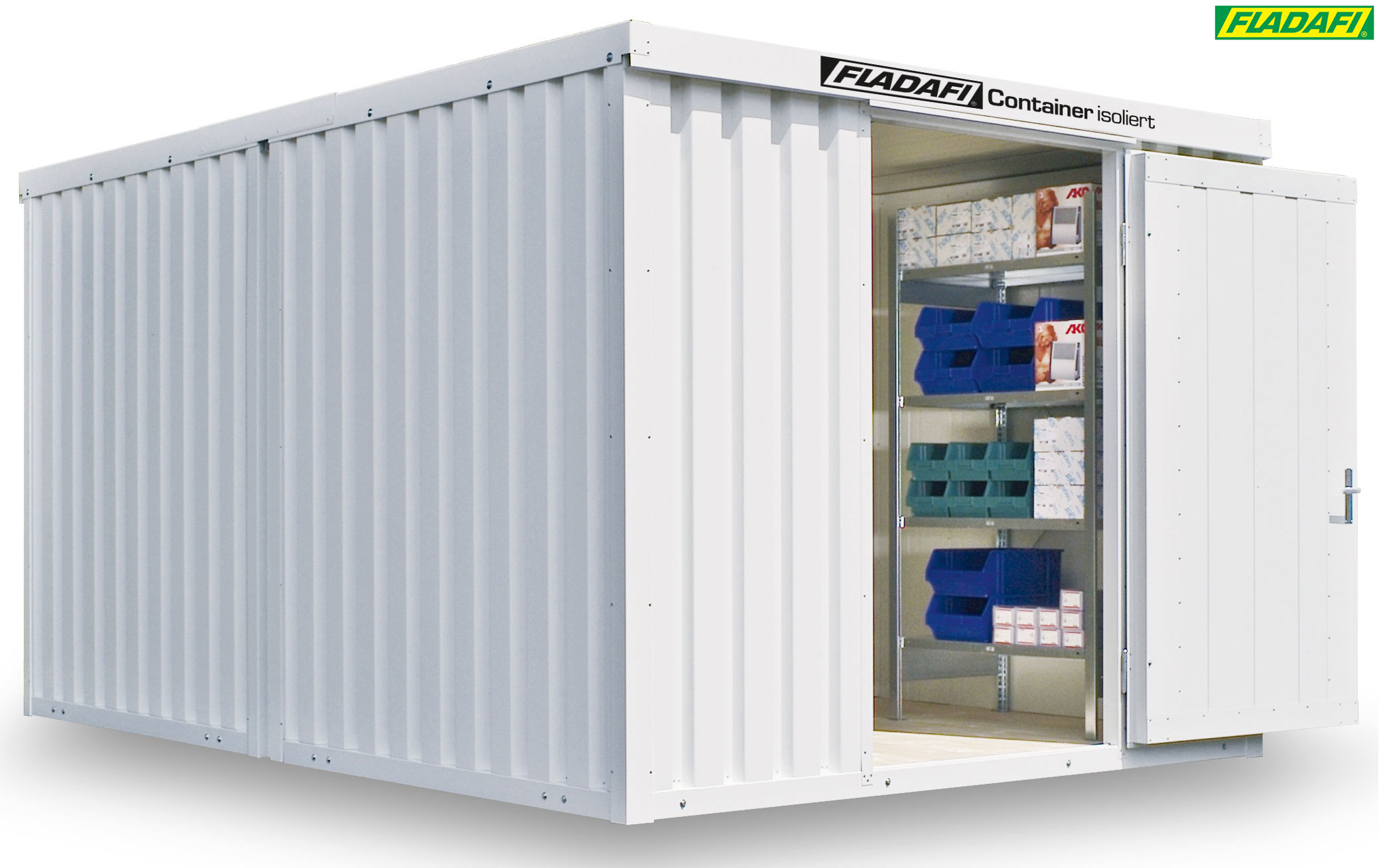 FLADAFI Thermocontainer Kombination 3050 x 4340 x 2405 mm mit Holzboden - 1-flügelige Tür auf 3 m Seite Container isoliert IC Pro 1340 mit Tür 1180 x 2090 mm - Materialcontainer 12 m² - Lagercontainer teilmontiert (SB-F2222300101) Bild-01