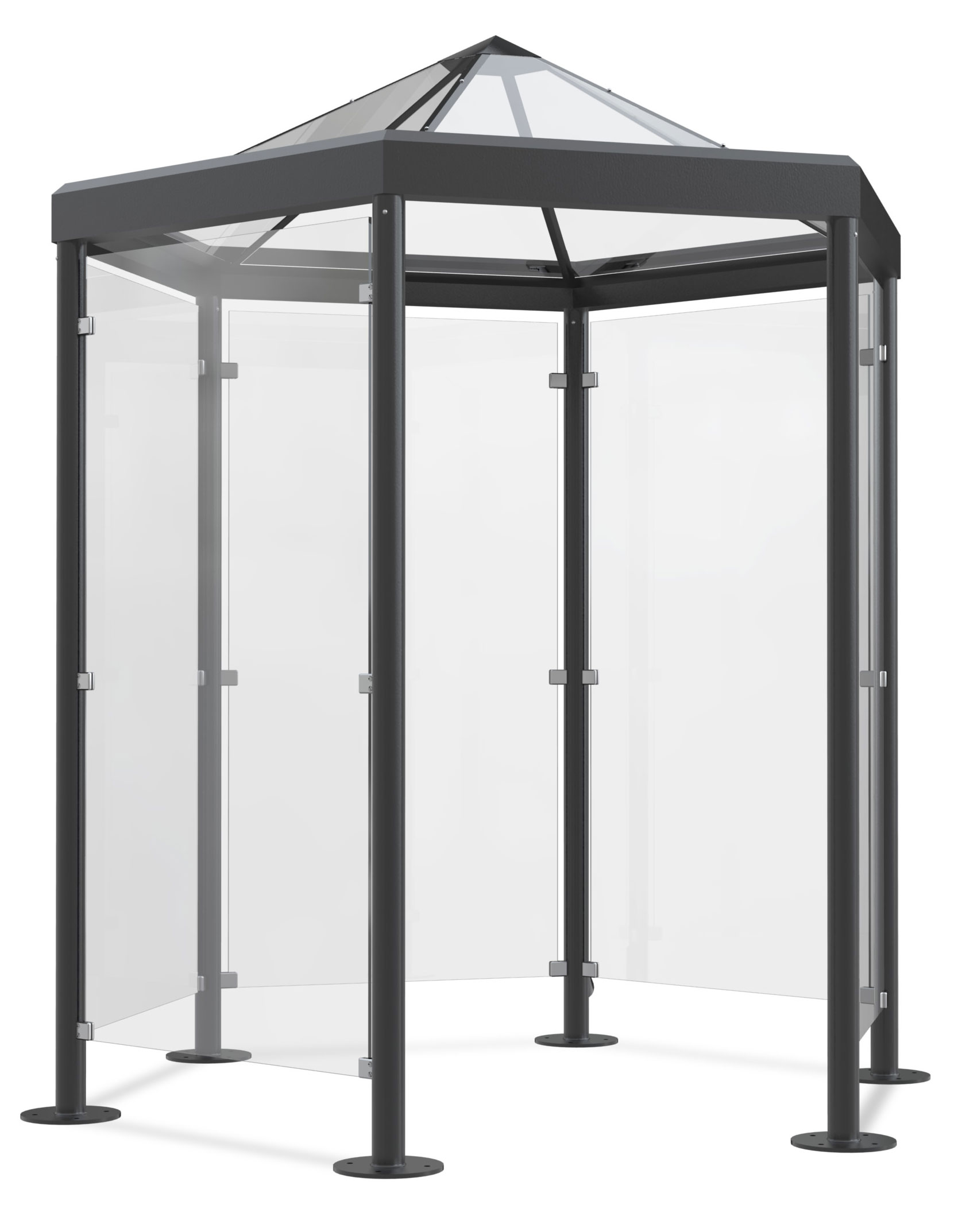 WSM Pavillon Überdachung Paris - P601 Bausatz - RAL 7016 Unterstand sechseckig Stahl pulverbeschichtet anthrazitgrau mit Glasdach - zum Aufdübeln - Wandelemente aus Glas optional erhältlich (WSM-102100320) Bild-01