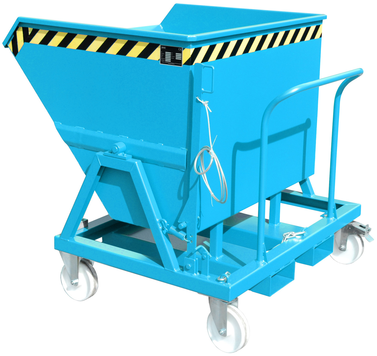 Bauer Muldenkipper KS-550 - RAL 5012 Kippmulde 550 Liter für Stapler mit Lenkrollen - Schuttmulde lichtblau pulverbeschichtet (BA-4541-16-0000-3) Bild-01
