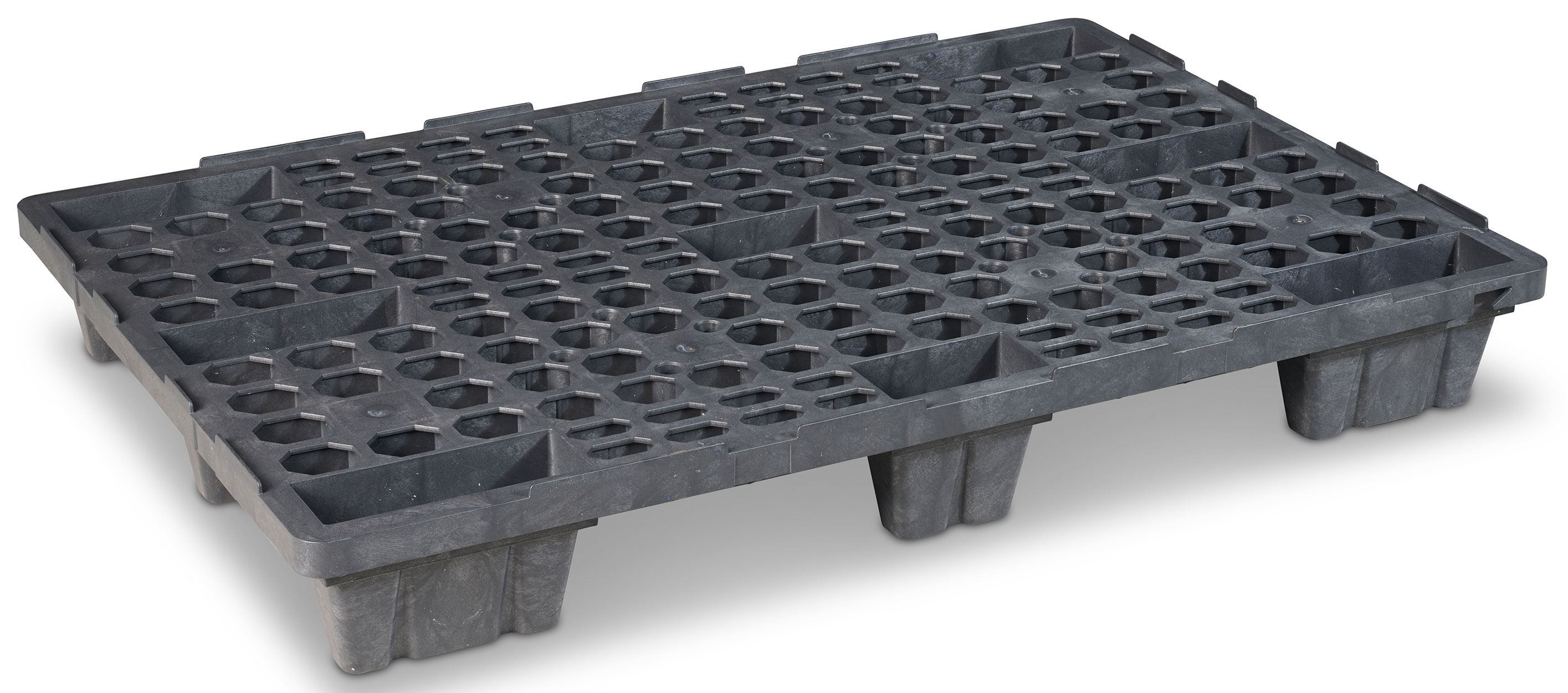KIGA Stapelpalette Nesto - 1200 x 800 x 155 mm DD|R - VPE 10 10 Stück Kunststoffpalette PE - durchbrochenem Deck | mit Rand - Stapelpalette Europalette Kunststoff (KI-NESTO-9FSR-D) Bild-01