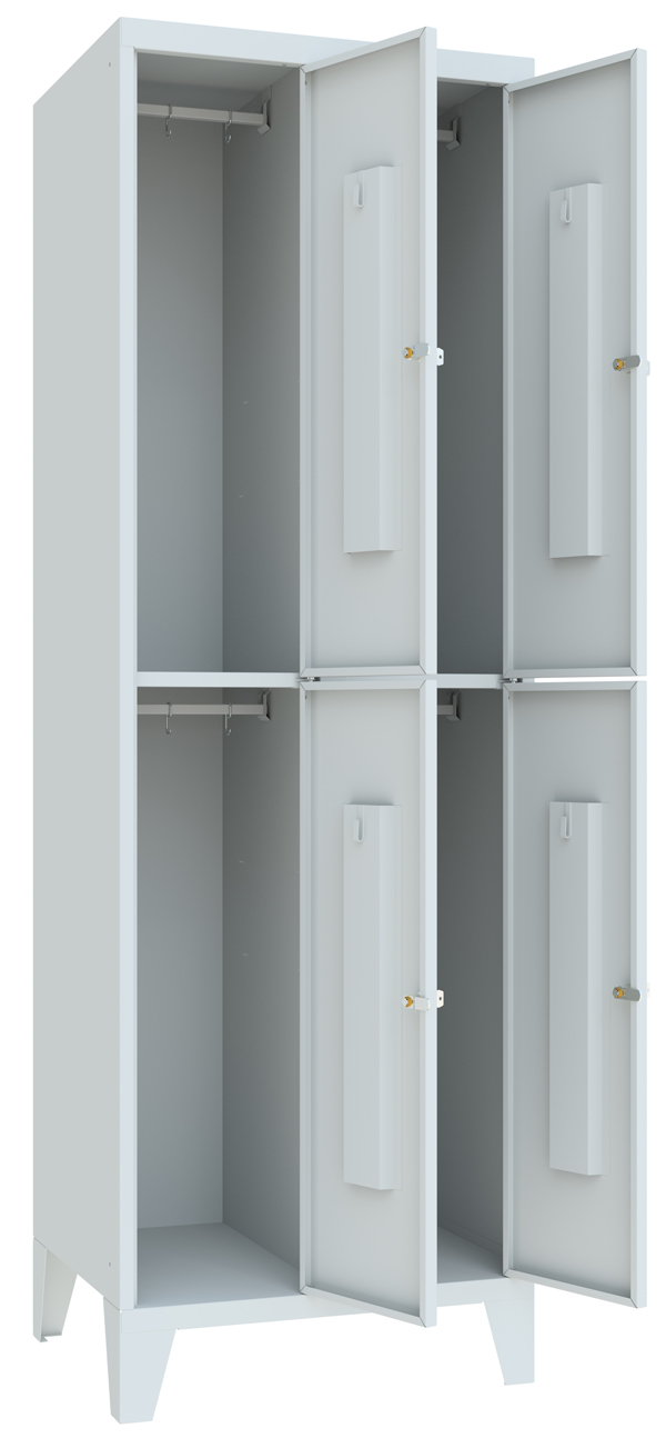 Pavoy Schließfachschrank mit Füßen 1850 x 600 x 500 mm - 2 x 2 Fächer mit Zylinderschloss - RAL 7035 Wertfachschrank Stahl Fachbreite 300 mm | 4 Fächer - Korpus lichtgrau | Türen lichtgrau (PA-61265-223-001-735) Bild-01