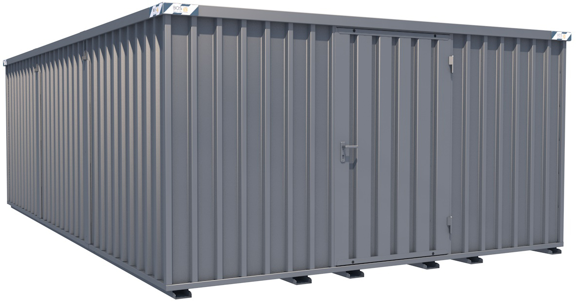 BOS Container Combination 4100 x 6300 x 2100 mm - 1-flügelige Tür auf 4 m Seite Lagercontainer mit Tür 1150 x 1890 mm - Materialcontainer 4x6 m Serie SCC2100+ unmontiert (BOS-SCC2100-4x6-LE) Bild-01