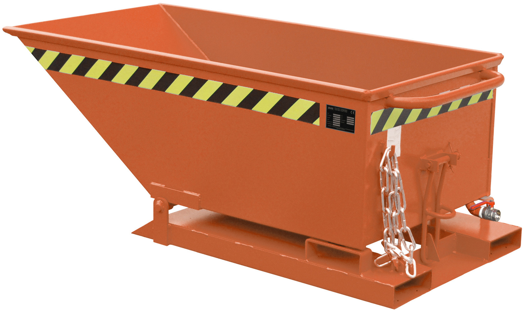 Bauer Muldenkipper SKN-250 - RAL 2000 Kippmulde 250 Liter für Stapler mit Ablasshahn - Schuttmulde gelborange pulverbeschichtet (BA-4541-13-0000-1) Bild-01