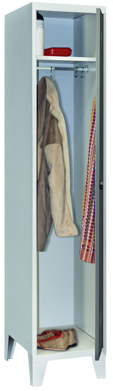 Pavoy Spind mit Füßen 1850 x 400 x 500 mm - 1 Abteil mit Drehriegel - RAL 7035 | 7016 Garderobenschrank Stahl Fachbreite 400 mm mit Hutboden und Kleiderstange - Korpus lichtgrau | Türen anthrazitgrau (PA-60201-114-032-735716) Bild-01