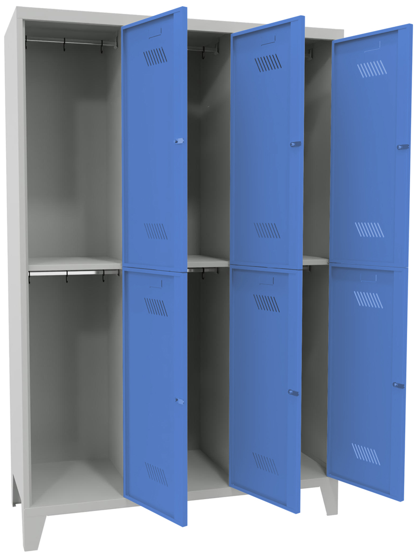 Pavoy Schließfach Spind mit Füßen 1850 x 1200 x 500 mm - 6 Abteile mit Zylinderschloss - RAL 7035 | 5012 Schließfach Schrank Stahl Fachbreite 400 mm mit Kleiderstange - Korpus lichtgrau | Türen lichtblau (PA-60260-324-031-735512) Bild-01