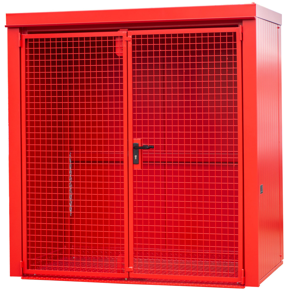 Bauer Gasflaschen-Container Stahl GFC-B M1 - RAL 3000 Gasflaschenlager feuerrot pulverbeschichtet mit Tränenblechboden und Doppelflügeltor - Stahlschrank für 28 Flasche Ø 230 mm (BA-4477-31-0000-2) Bild-01