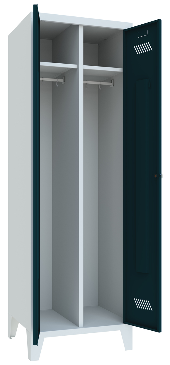 Pavoy Spind mit Füßen 1850 x 600 x 500 mm - 1 Doppel-Abteil mit Zylinderschloss - RAL 7035 | 7016 Garderobenschrank Stahl Fachbreite 600 mm mit Hutboden und Kleiderstange - Korpus lichtgrau | Türen anthrazitgrau (PA-20201-213-331-735716) Bild-01