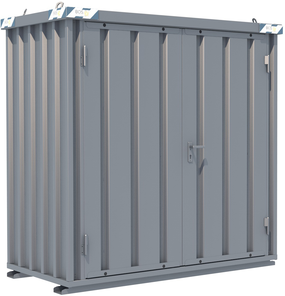 BOS Schnellbaucontainer 1100 x 2100 x 2100 mm - 2-flügelige Tür auf 2 m Seite Lagercontainer mit Tür 1750 x 1890 mm - Materialcontainer 1x2 m Serie SC3000+ unmontiert (BOS-SC3000-1x2-SZ) Bild-01