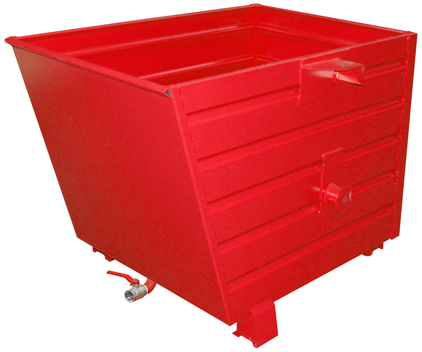 Bauer Späne-Stapelkippbehälter BSS-70 - RAL 3000 Kippmulde 700 Liter für Stapler mit Ablasshahn und Siebblech - Schuttmulde feuerrot pulverbeschichtet (BA-4420-63-0000-2) Bild-01