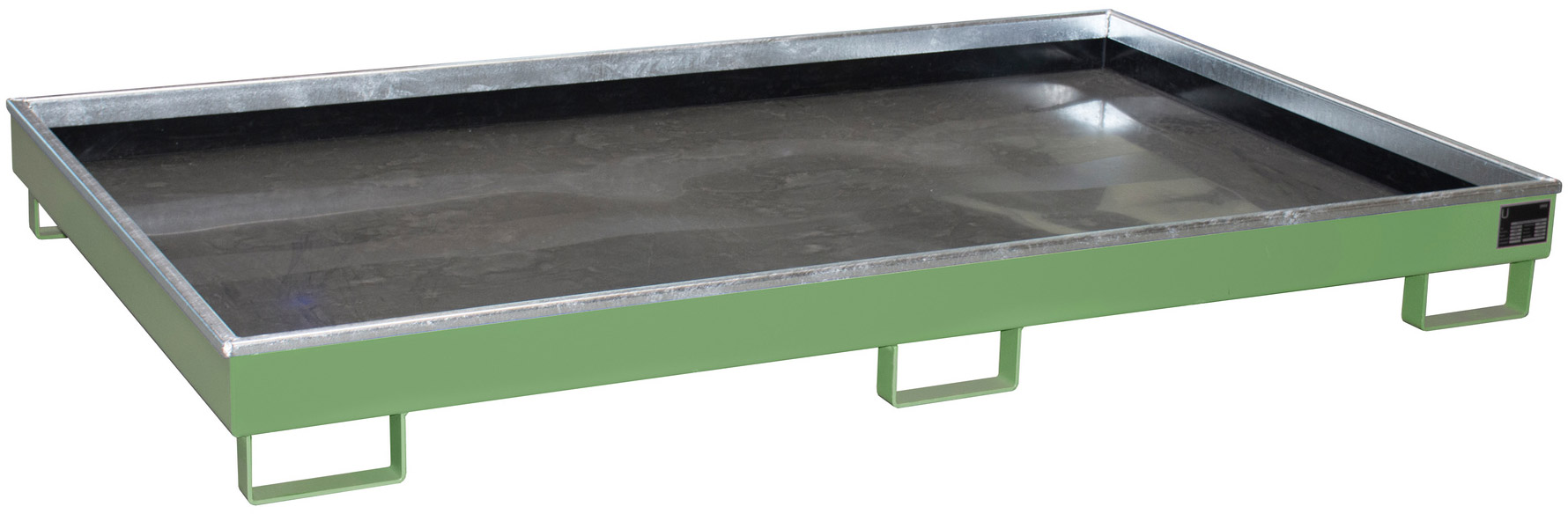 Bauer Regalwanne Stahl RW 2200-1 PE - RAL 6011 Auffangbehälter mit PE-Einsatz für Regalfeldlänge 2200 mm - Stahlwanne resedagrün pulverbeschichtet mit 240 Liter Auffangvolumen  (BA-4518-60-0000-4) Bild-01