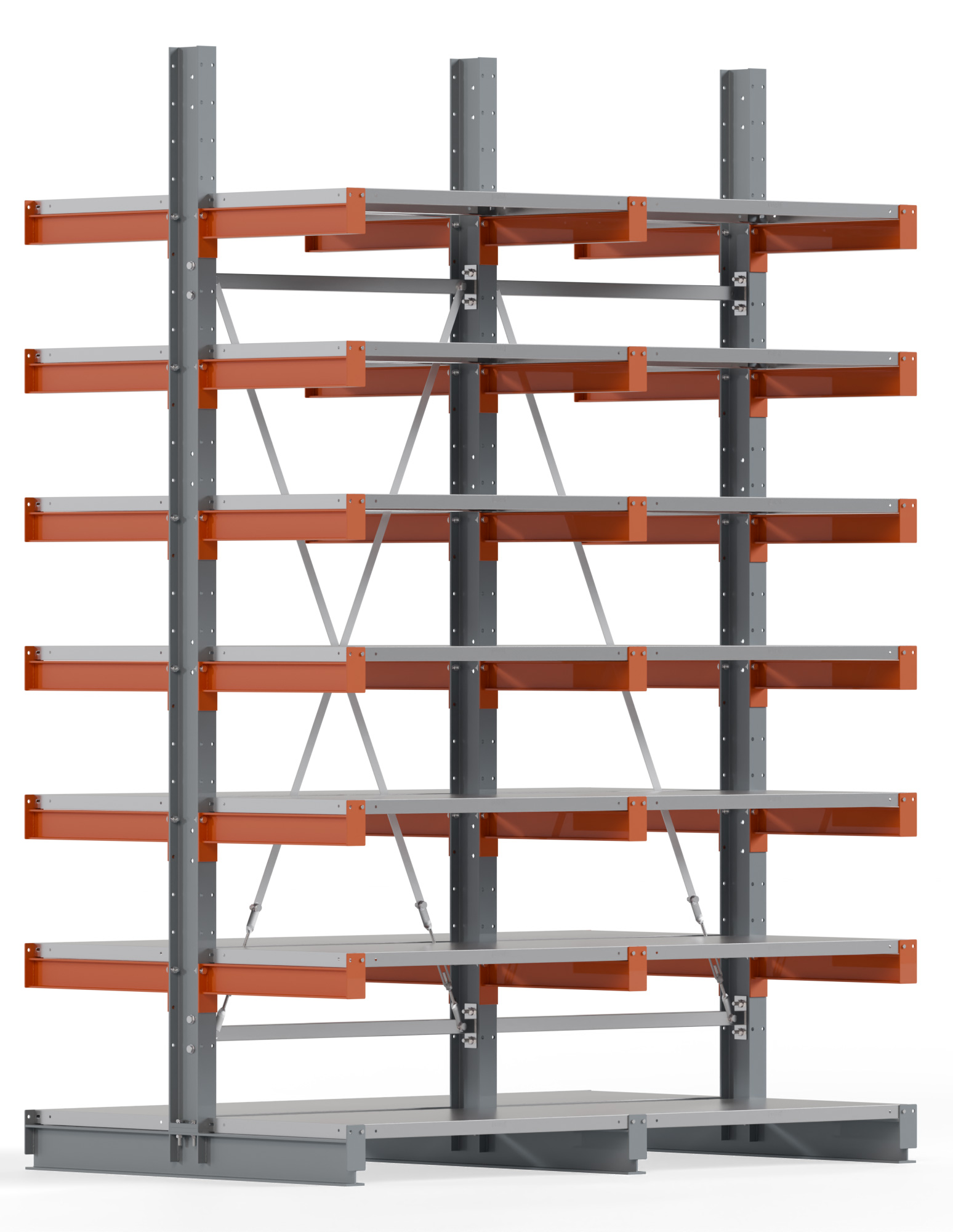 Regalwerk KARL BASIC 1550 Kragarmregal Stahlboden doppelseitig Komplettset 3000 x 2000 x 600 mm Lagerregal 2 Felder mit Kragarmlast 730 kg | Ständerlast 1550 kg - 2x7 Ebenen mit Fachböden | Kragarme frei verstellbar (RW-B6-54310-60-S1) Bild-01