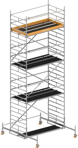 Fahrgerüst Layher Uni Breit P2 hawego 1412106 mit Telegeländer - Arbeitshöhe 8,38 m fahrbares Gerüst mit Diagonal-Optimierung - Fahrgerüst Sicherheitsaufbau P2 mit Fahrbalken (LS-1412106-H) Bild-01
