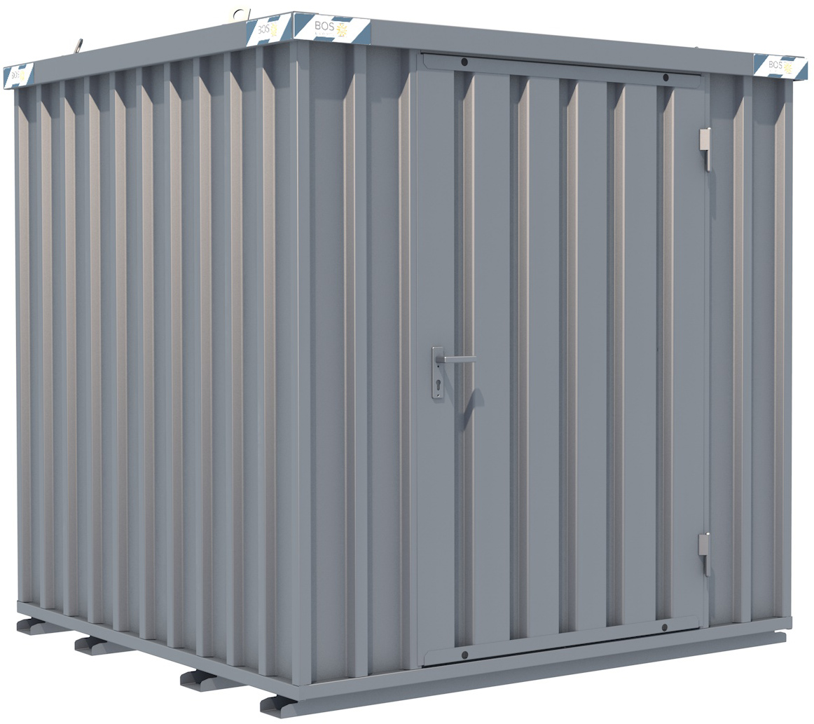 BOS Schnellbaucontainer 2100 x 2100 x 2100 mm - 1-flügelige Tür auf 2 m Seite Lagercontainer mit Tür 1150 x 1890 mm - Materialcontainer 2x2 m Serie SC3000+ unmontiert (BOS-SC3000-2x2-SE) Bild-01