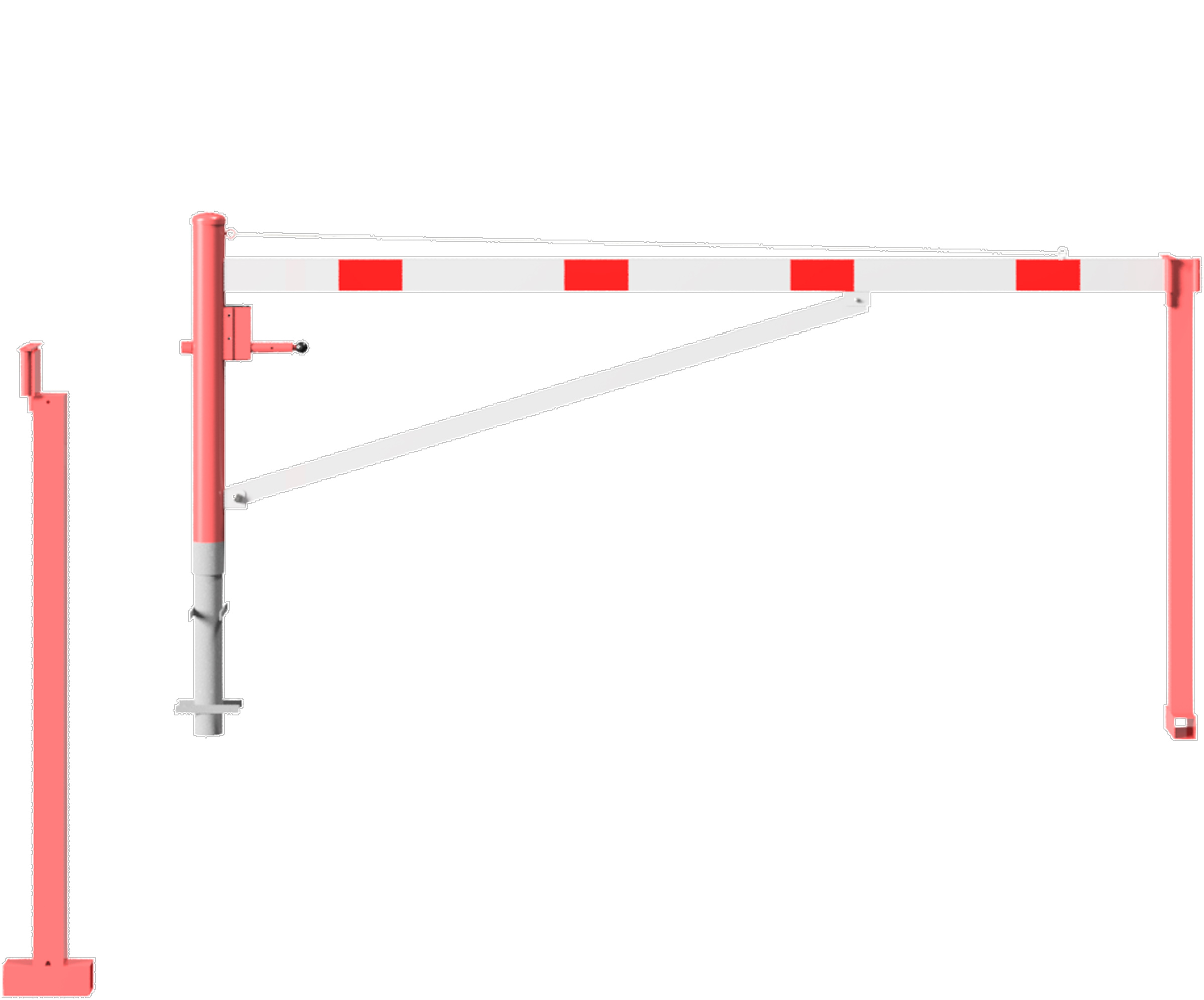 Schake Drehschranke mit Auflagestütze - Schrankenbaum 100 x 50 mm OEP weiß | rot - 3000 mm