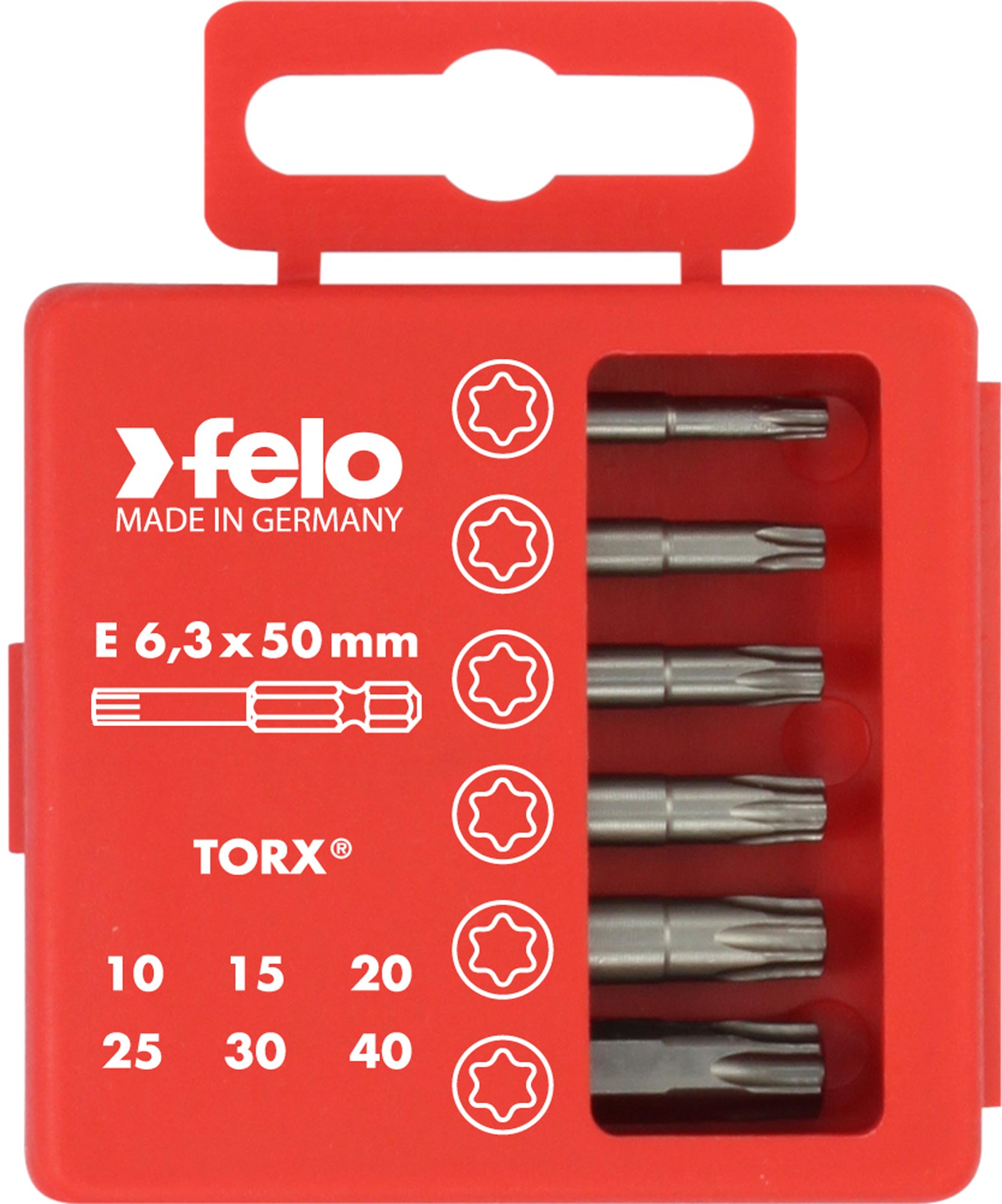 Felo Profi Bit-Box 6-teilig Industrie E 6,3 x 50 mm Torx T Bit Set - T 10 | T 15 | T 20 | T 25 | T 30 | T 40 (FL-03691516) Bild-01