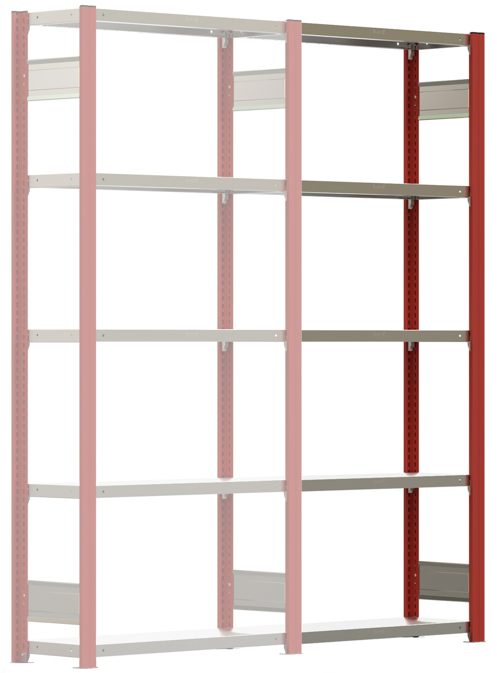 Regalwerk BERT Lagerregal 150|5 Anbaufeld 2000 x 875 x 300 mm - RAL 3000 Regal mit Kreuzdiagonalen - Fachlast 150 kg - 5 Stahlfachböden verzinkt | Regalrahmen feuerrot pulverbeschichtet (RW-B3-43112-30-FR) Bild-01