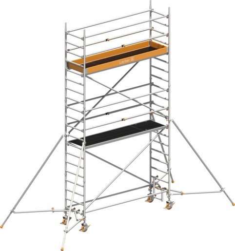 Fahrgerüst Layher Uni Standard P2 hawego 1411124 mit Stützen und Telegeländer - Arbeitshöhe 6,20 m fahrbares Gerüst mit Diagonal-Optimierung - Rollgerüst Sicherheitsaufbau P2 mit Gerüststützen (LS-1411124-H) Bild-01
