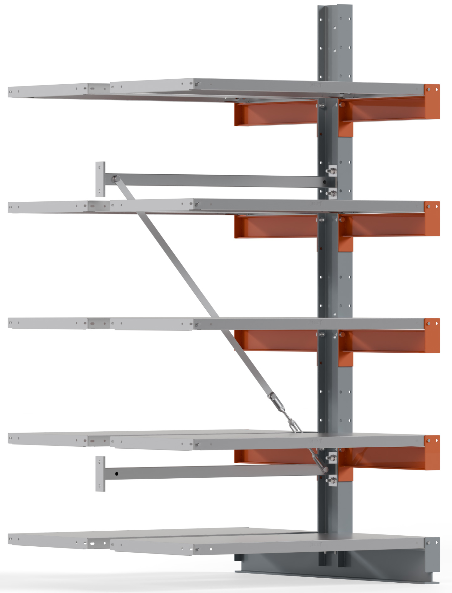 Regalwerk KARL BASIC 2150 Kragarmregal Stahlboden doppelseitig Anbaufeld 2000 x 1000 x 500 mm Lagerregal mit Kragarmlast 870 kg | Ständerlast 2150 kg - 2x5 Ebenen mit Fachböden | Kragarme frei verstellbar (RW-B6-54111-50) Bild-01
