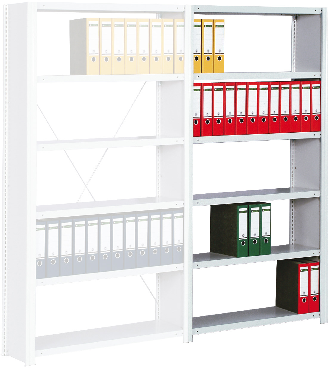 Regalwerk BERT Büroregal SW Lichtgrau 150|65 Anbaufeld 2000 x 875 x 300 mm mit Seitenwand - Fachlast 150 kg - 6 Fachböden - 5 Ordnerebenen (RW-B3-56509-30) Bild-01