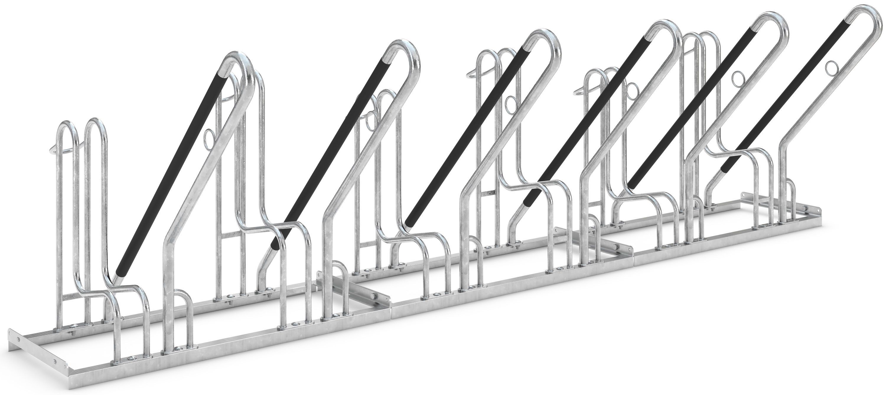 WSM Fahrradständer Anlehnbügel 4706 XBF Stahl - 6 Einstellplätze Anlehnparker mit Befestigungsösen einseitig befahrbar - Radabstand 500 mm - Bügelparker Stahl verzinkt  (WSM-105800149) Bild-01