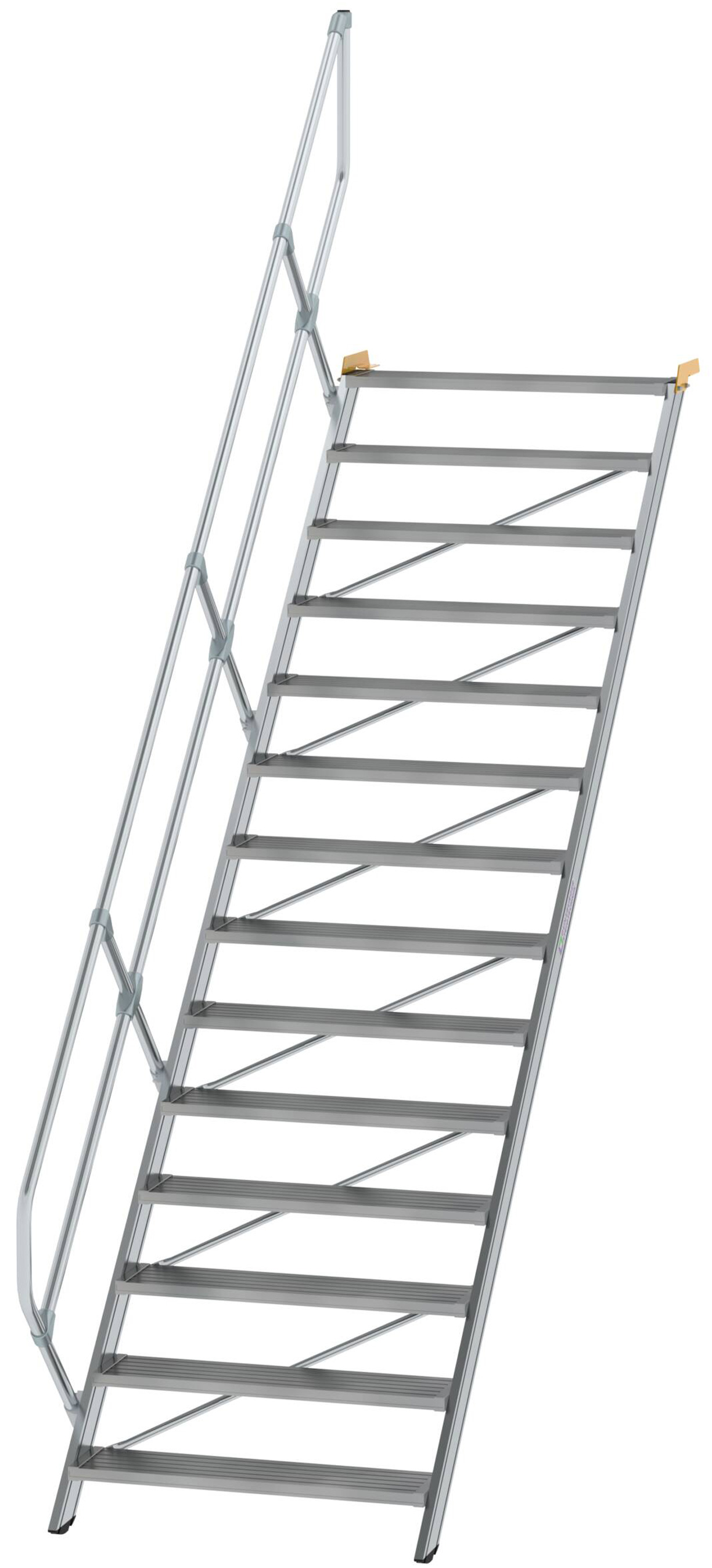 Günzburger Treppe 45° 14 Stufen - 1000 mm breit Alutreppe mit einem Handlauf - Stufenausführung Alu geriffelt (GB-600354) Bild-01