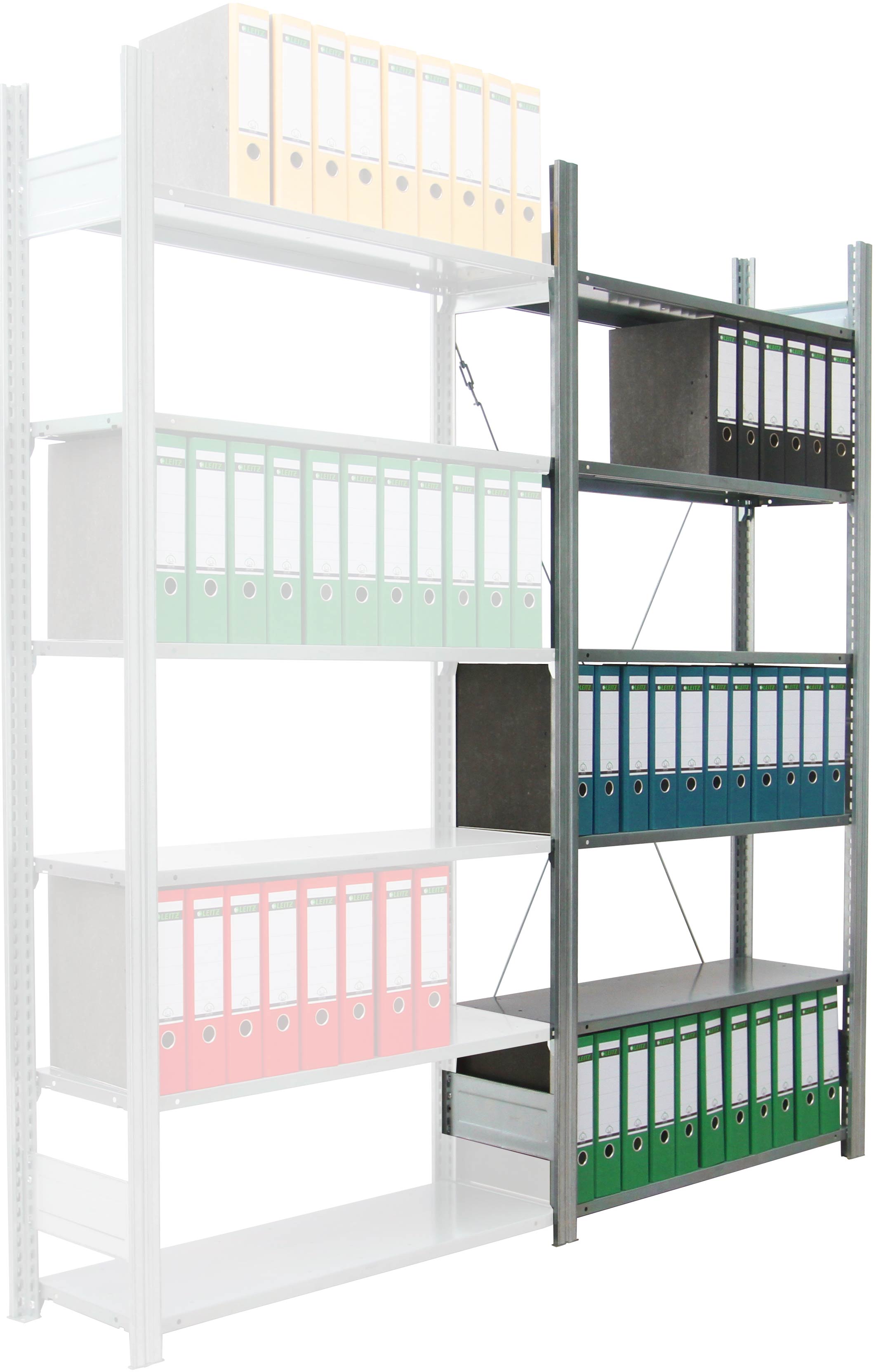 Regalwerk BERT Büroregal 80|66 Grundfeld 2000 x 875 x 300 mm Fachlast 80 kg - 6 Fachböden - 6 Ordnerebenen (RW-B3-36108-30) Bild-01