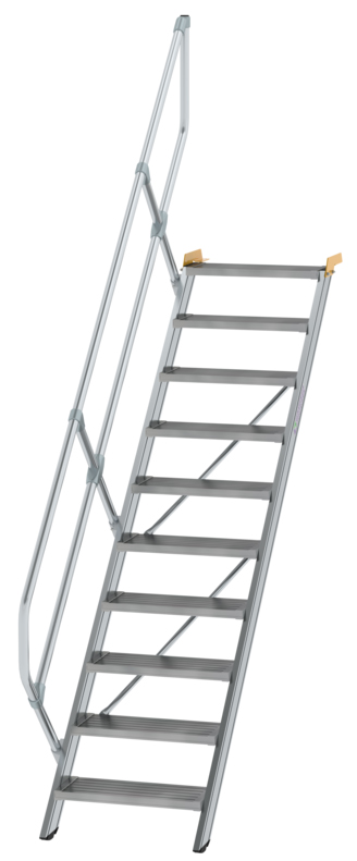 Günzburger Treppe 45° 10 Stufen - 600 mm breit Alutreppe mit einem Handlauf - Stufenausführung Alu geriffelt (GB-600250) Bild-01