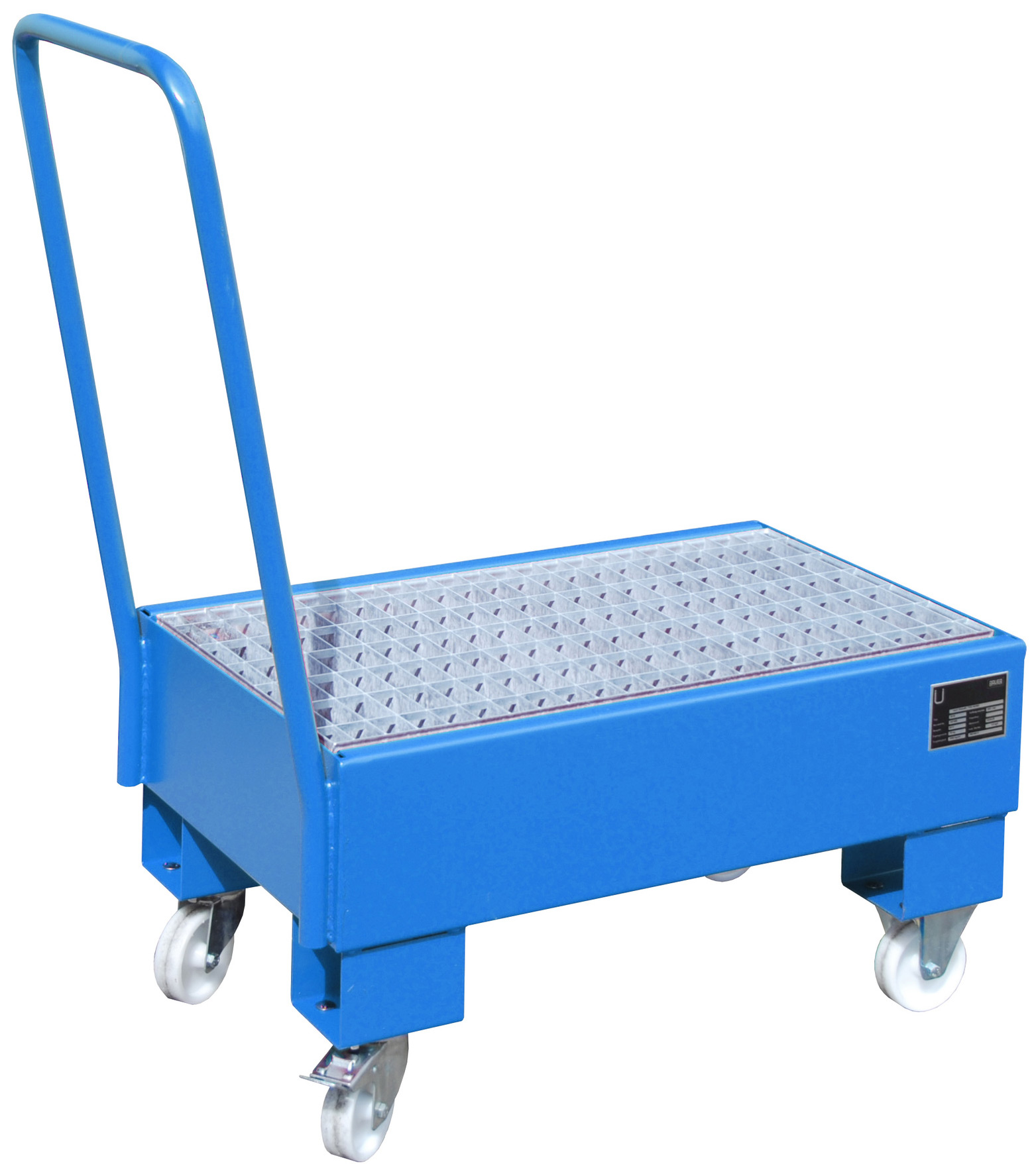 Bauer Auffangwanne fahrbar Stahl AW 60-1 SR - RAL 5012 Gefahrstoffwanne mobil lichtblau pulverbeschichtet - Stahlwanne für 2 Fässer 60 Liter stehend (BA-4471-92-0000-3) Bild-01