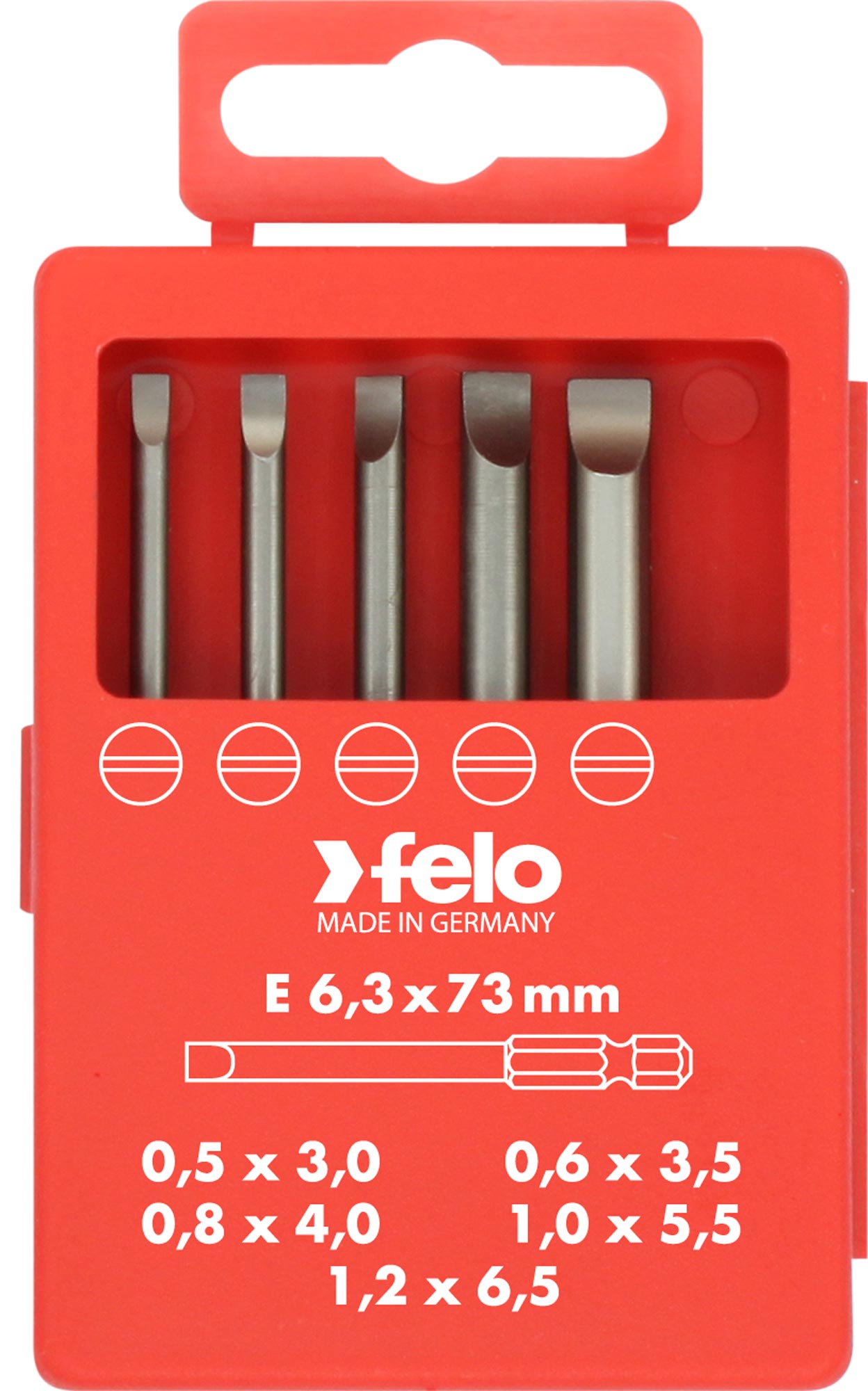 Felo Profi Bit-Box 5-teilig Industrie E 6,3 x 73 mm Schlitz SL Bit Set - SL 3,0 | SL 3,5 | SL 4,0 | SL 5,5 | SL 6,5 (FL-03091716) Bild-01
