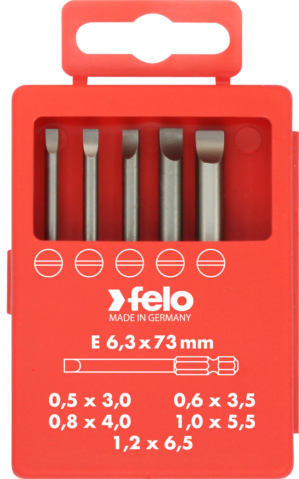 Felo Profi Bit-Box 5-teilig Industrie E 6,3 x 73 mm Schlitz SL Bit Set - SL 3,0 | SL 3,5 | SL 4,0 | SL 5,5 | SL 6,5 (FL-03091716) Bild-01