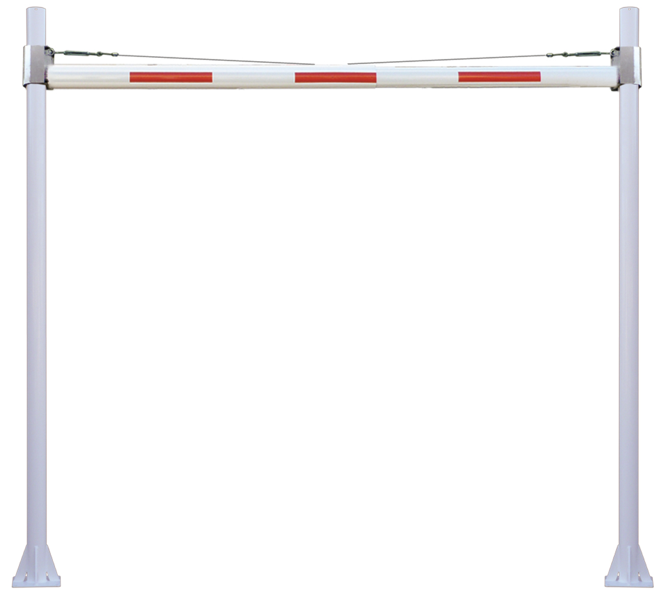 Mannus Kardansperre HBS 110 rot | weiß variabel 4,00 - 6,80 m | Durchfahrtshöhe 3,80 m Höhenbegrenzer oval 102 x 82 mm starr ortsfest zum Aufdübeln - Pfosten Stahl | Sperrbalken Alu (MA-3-110-6800-0001) Bild-01