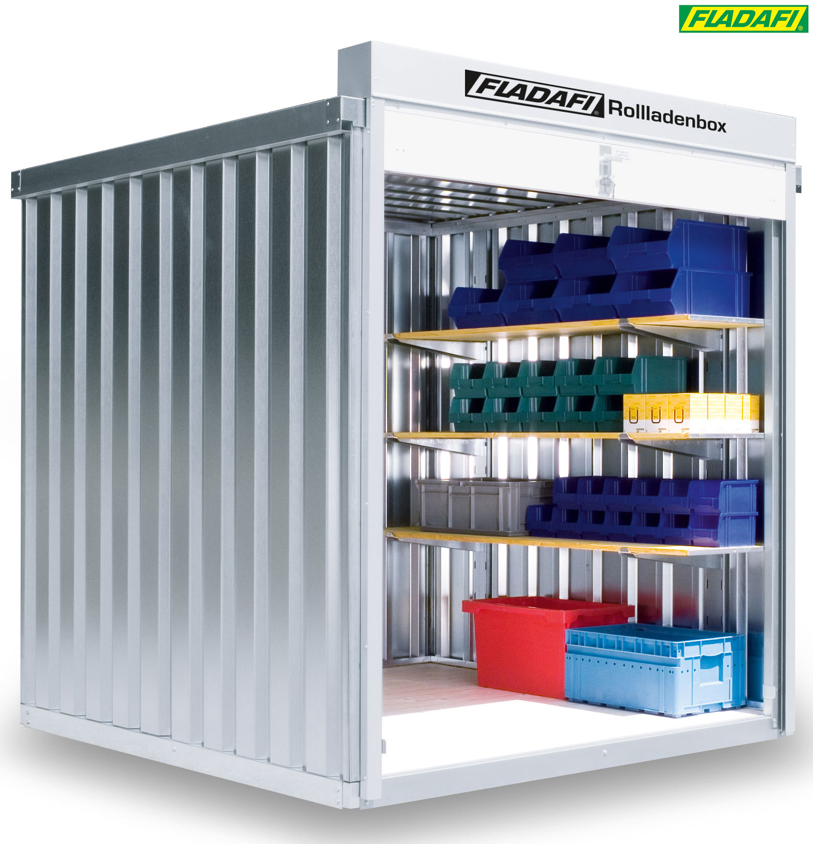 FLADAFI Rollladenbox 2100 x 2170 x 2320 mm Lagerbox RB 1200 mit Holzboden und Rollladen - Containerbox 4 m² - Lagercontainer fertig montiert (SB-F9512) Bild-01