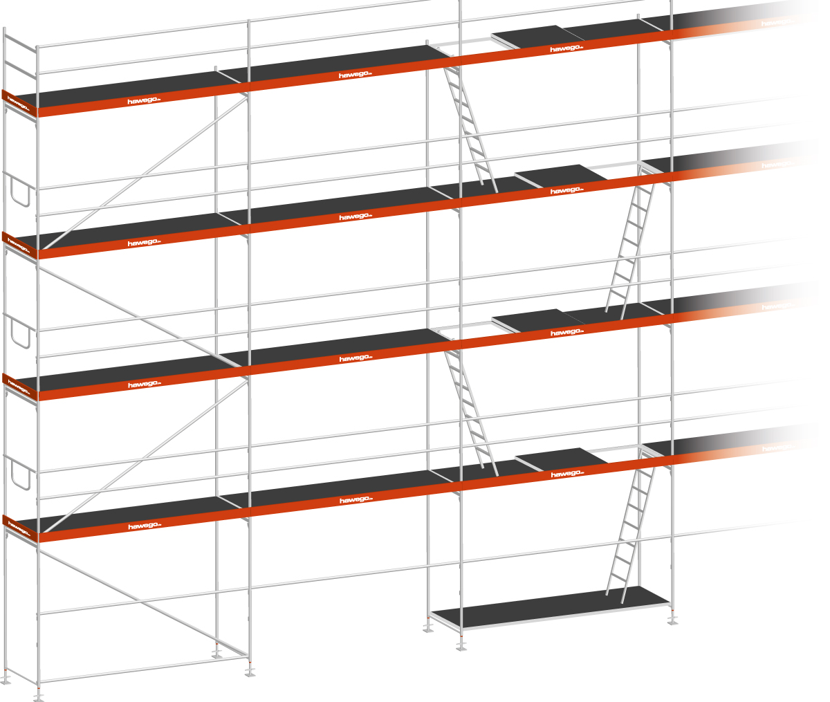 Layher Blitz Gerüst 70 Alu mit Xtra-N-Boden - gebraucht Gebrauchtmaterial mit Feldlänge 2,57 m - Gerüstbreite 0,73 m | Original Layher Material geprüfte Qualität (LG-C-257-073-048-AXB-GM) Bild-01
