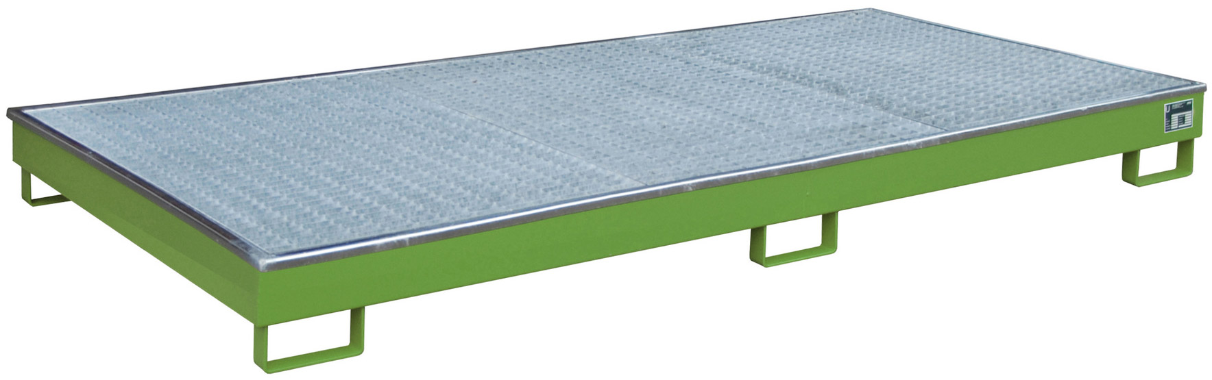 Bauer Regalwanne Stahl RW-GR 2700-1 PE - RAL 6011 Auffangbehälter mit PE-Einsatz und Gitterrost für Regalfeldlänge 2700 mm - Stahlwanne resedagrün pulverbeschichtet mit 240 Liter Auffangvolumen  (BA-4518-57-0000-4) Bild-01