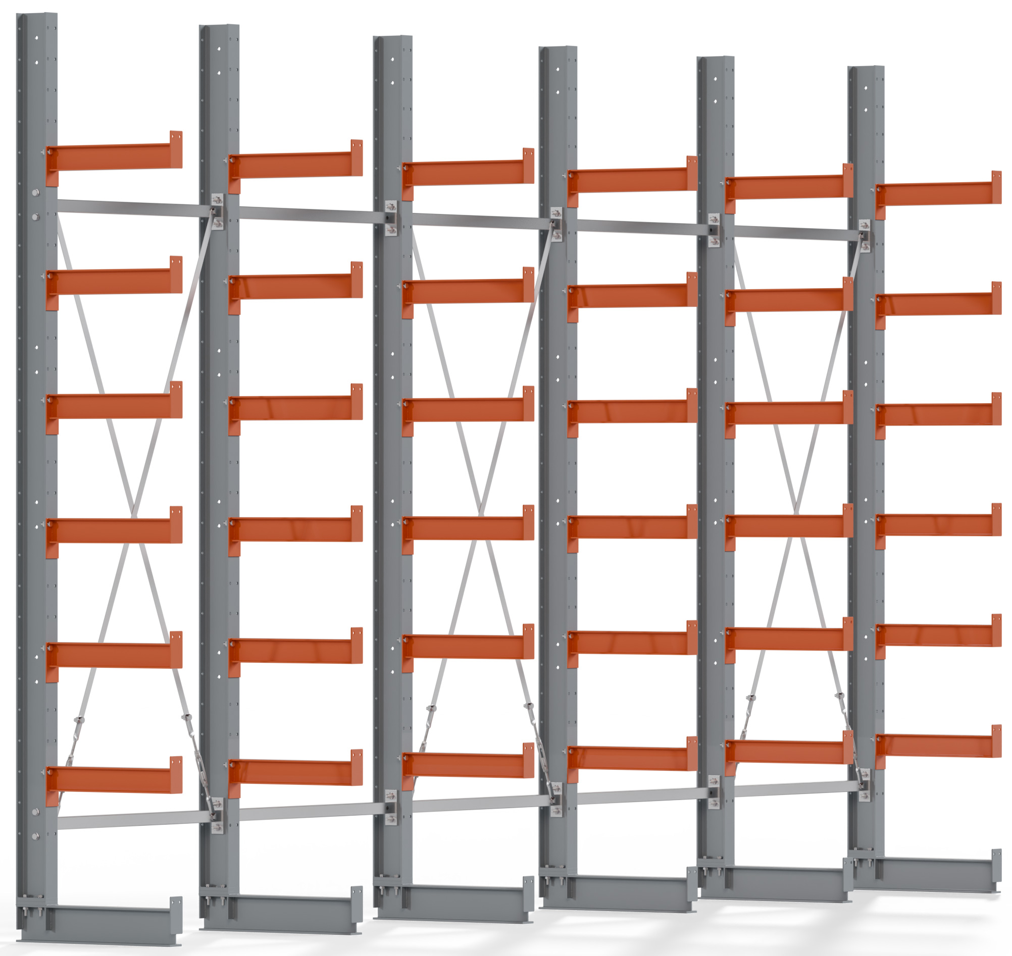 Regalwerk KARL BASIC 1850 Kragarmregal einseitig Komplettset 3000 x 5000 x 500 mm Lagerregal 5 Felder mit Kragarmlast 870 kg | Ständerlast 1850 kg - 7 Ebenen | Kragarme frei verstellbar (RW-B6-50300-50-S4) Bild-01