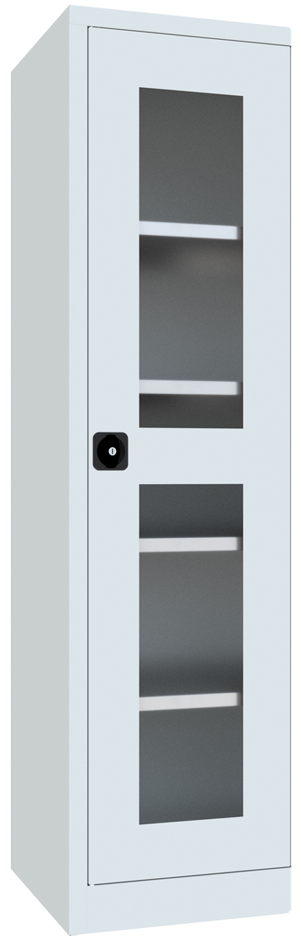 Pavoy Flügeltürenschrank mit Sichtfenstertür 1950 x 640 x 400 mm - 4 Fachböden verzinkt - RAL 7035 Werkstattschrank Stahl mit Fachböden 623 x 365 mm - Korpus lichtgrau | Türen lichtgrau | Böden verzinkt (PA-31310-064-490-735) Bild-01