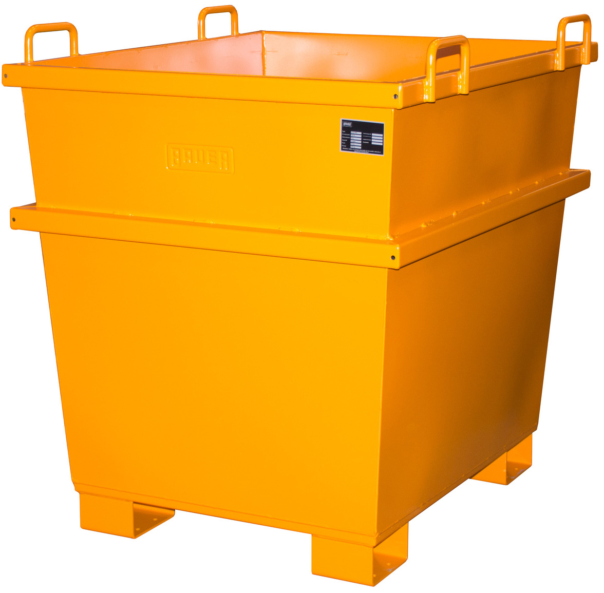 Bauer Stapelcontainer UC-1000 - RAL 2000 Stapelbehälter 1000 Liter für Stapler und Kran - Schuttmulde gelborange pulverbeschichtet (BA-4472-07-0000-1) Bild-01