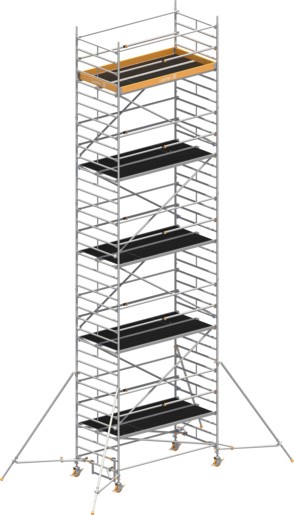 Fahrgerüst Layher Uni Breit P2 hawego 1412129 mit Stützen und Telegeländer - Arbeitshöhe 11,20 m fahrbares Gerüst mit Standleiter-Optimierung - Rollgerüst Sicherheitsaufbau P2 mit Gerüststützen (LS-1412129-H) Bild-01