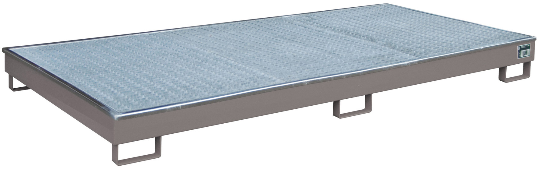 Bauer Regalwanne Stahl RW-GR 2700-1 PE - RAL 7005 Auffangbehälter mit PE-Einsatz und Gitterrost für Regalfeldlänge 2700 mm - Stahlwanne mausgrau pulverbeschichtet mit 240 Liter Auffangvolumen  (BA-4518-57-0000-5) Bild-01