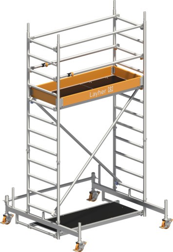 Rollgerüst Layher Uni Leicht P2 hawego 1413202 mit Telegeländer - Arbeitshöhe 4,31 m fahrbares Gerüst mit höhenverstellbarer Lenkrolle 400 und Diagonal-Optimierung - Fahrgerüst Sicherheitsaufbau P2 mit Fahrbalken (LS-1413202-H) Bild-01