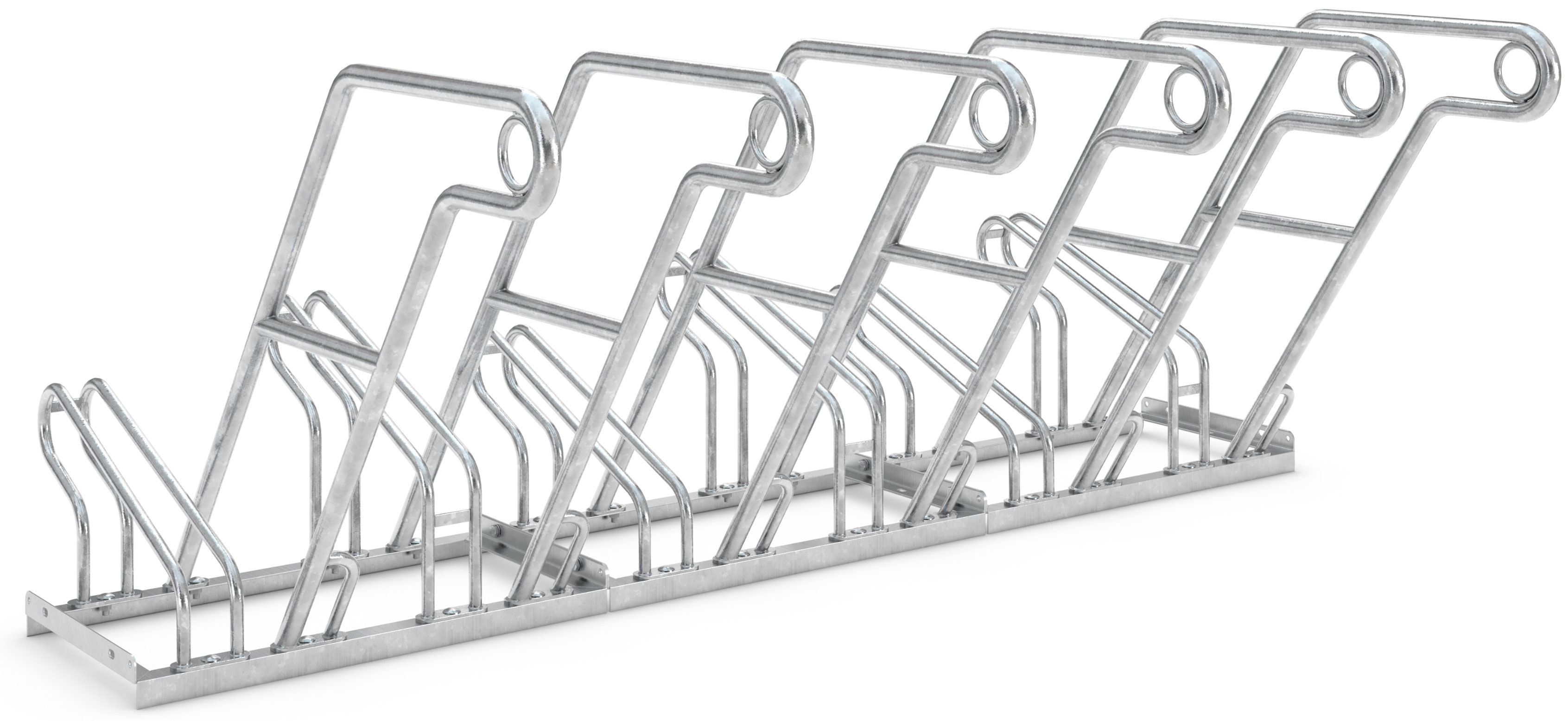 WSM Fahrradständer Anlehnbügel 2606 Stahl - 6 Einstellplätze Anlehnparker mit Befestigungsösen einseitig befahrbar schmal - Radabstand 350 mm - Bügelparker Stahl verzinkt  (WSM-105700113) Bild-01