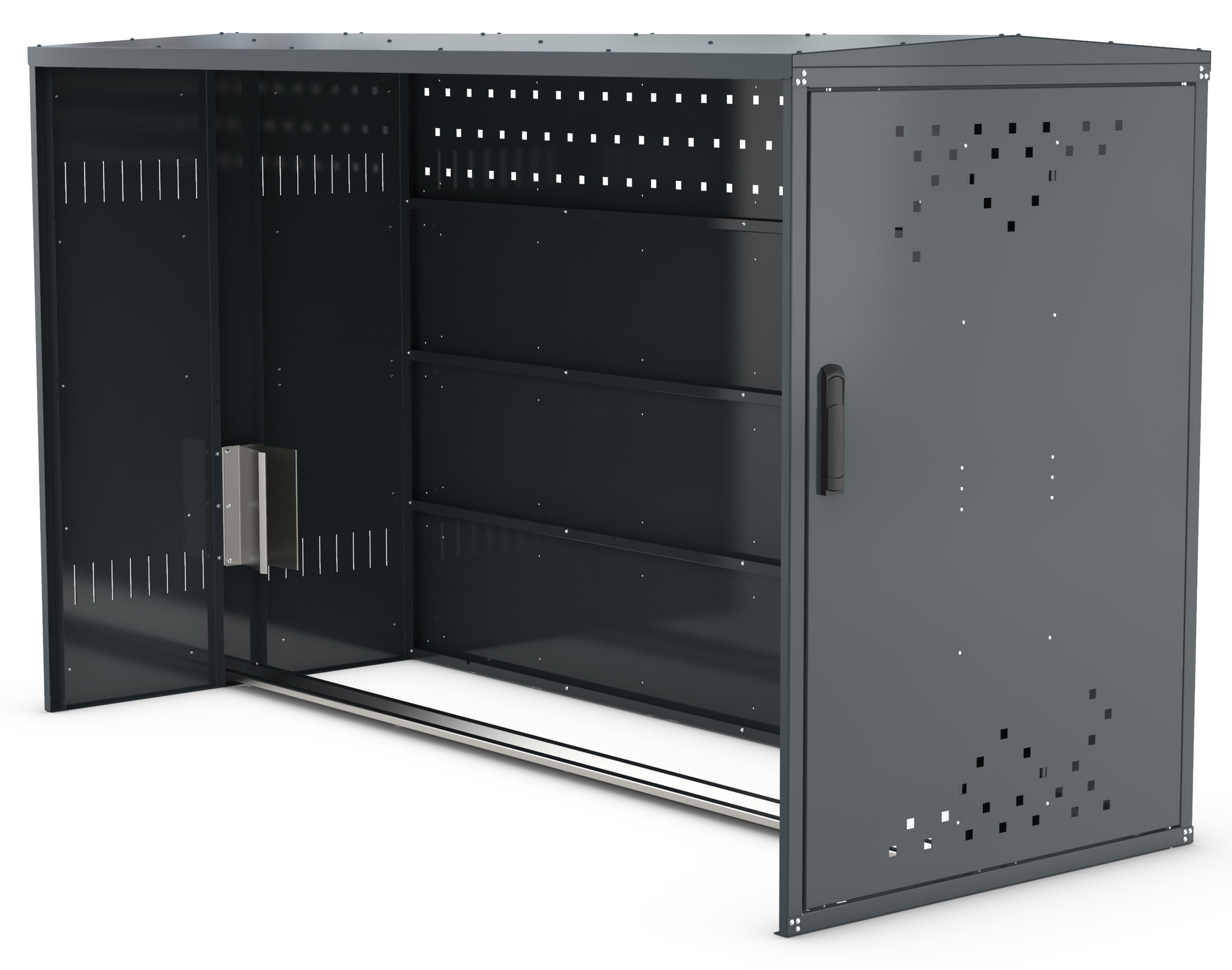 WSM Fahrradgarage BikeBox 1 G - Anbaueinheit mit Seitenwand - RAL 7016 Fahrradbox Anbauelement mit Einstellschiene - pulverbeschichtet anthrazitgrau - Stahlbox mit Tür und Zylinderschloss (WSM-122000079) Bild-01