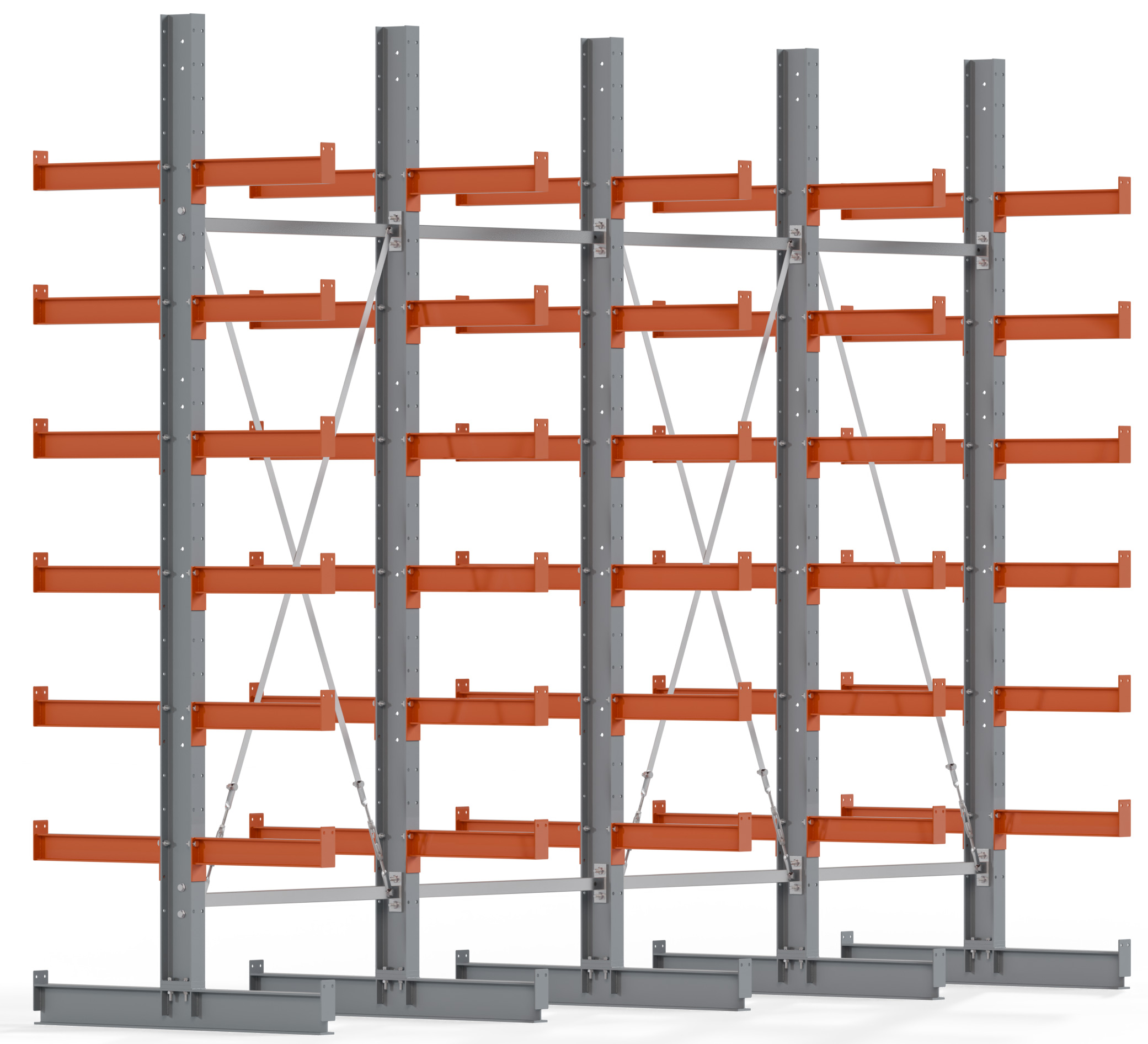 Regalwerk KARL BASIC 1850 Kragarmregal doppelseitig Komplettset 3000 x 4000 x 500 mm Lagerregal 4 Felder mit Kragarmlast 870 kg | Ständerlast 1850 kg - 2x7 Ebenen | Kragarme frei verstellbar (RW-B6-50310-50-S3) Bild-01