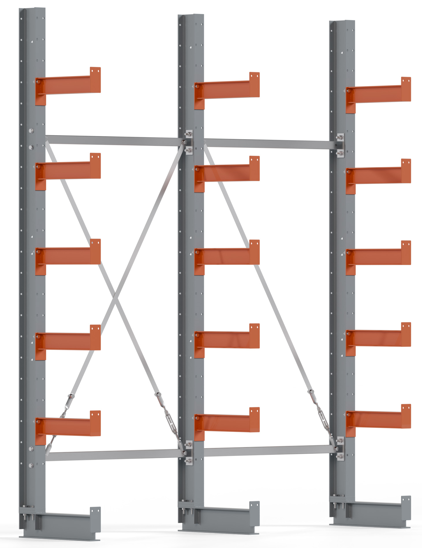 Regalwerk KARL BASIC 2500 Kragarmregal einseitig Komplettset 2500 x 2000 x 400 mm Lagerregal 2 Felder mit Kragarmlast 1100 kg | Ständerlast 2500 kg - 6 Ebenen | Kragarme frei verstellbar (RW-B6-50200-40-S1) Bild-01