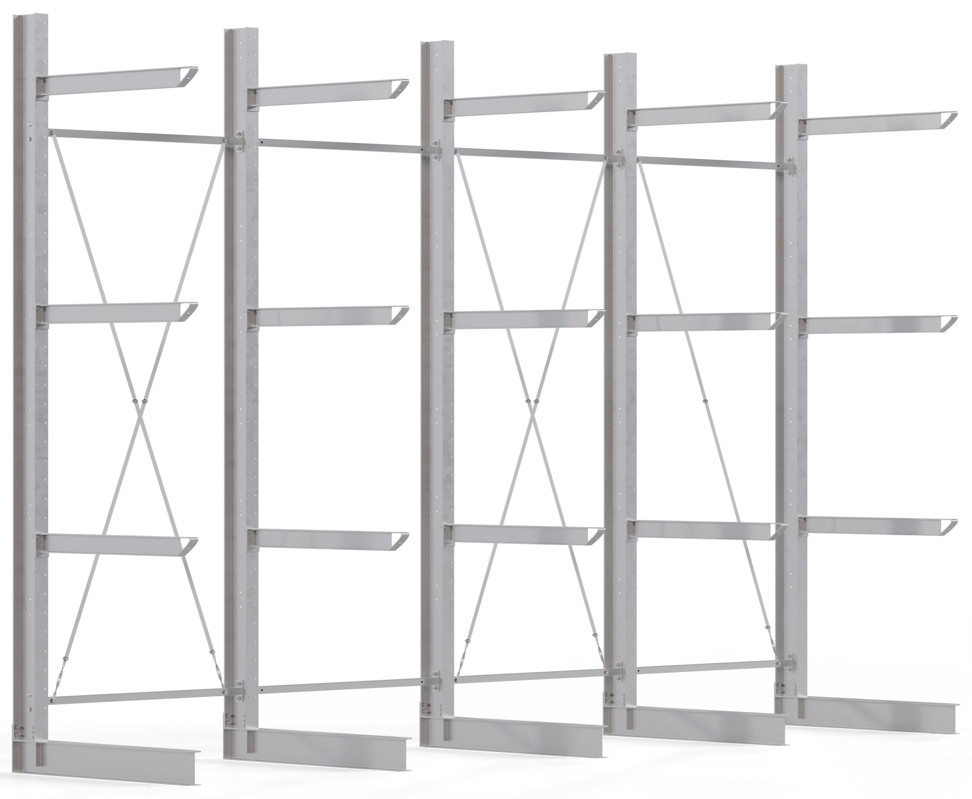 Regalwerk KARL HEAVY 2500 Kragarmregal einseitig Komplettset 4000 x 6060 x 1380 mm Schwerlastregal verzinkt 4 Felder mit Kragarmlast 800 kg | Ständerlast 2500 kg - 4 Ebenen | Kragarme frei verstellbar (RW-B6-70500-12-S3) Bild-01